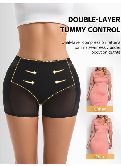 Women 4-Pad Butt Lifter Panties High Waist Tummy Control Shapewear Hip Enhancer Mesh Briefs Belly Slimming Body Shaper Shorts