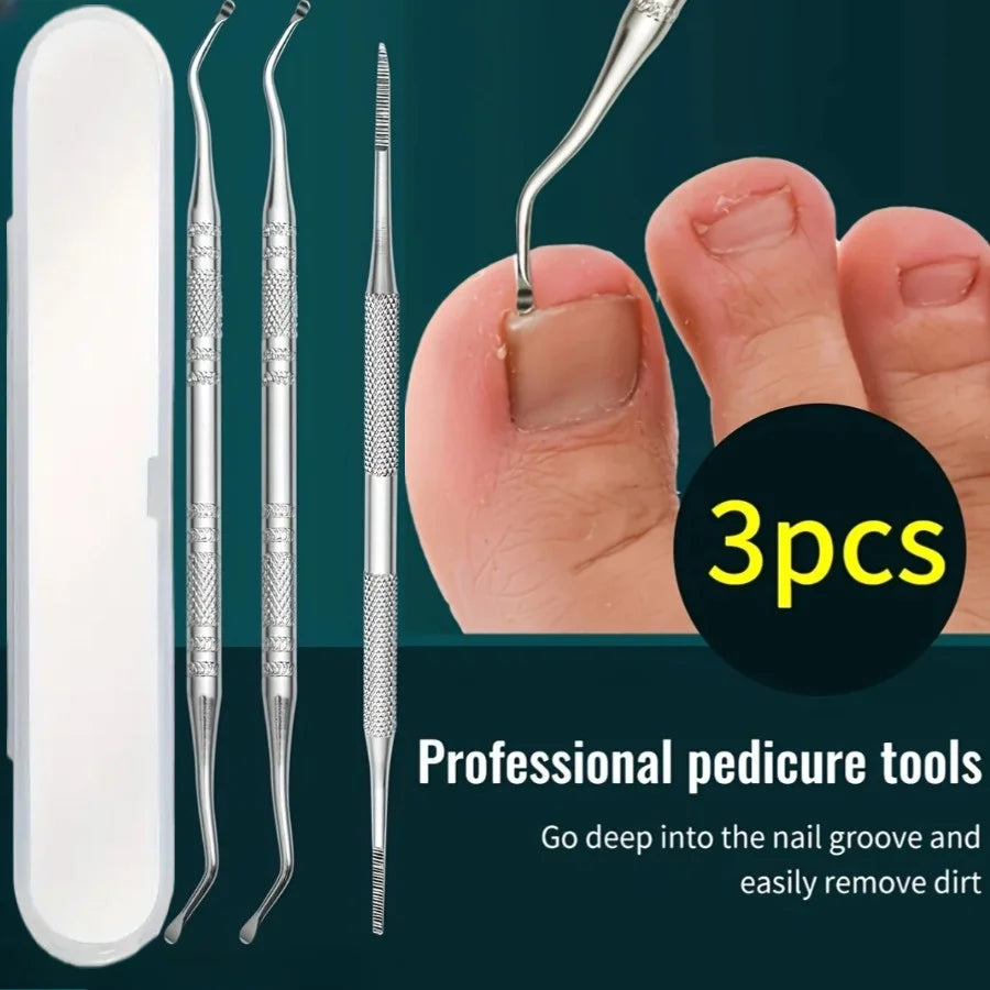 3pcs Stainless Steel Manicure Drill Set - Includes Nail File And Toe Nail Lifter, Non-Slip Comfortable Grip, Unscented tool