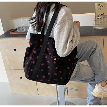 Fashion Corduroy Shoulder Bag for Women, Cute Printed Handbag, Casual Commuter & Shopping Purse, Trendy Underarm Bag