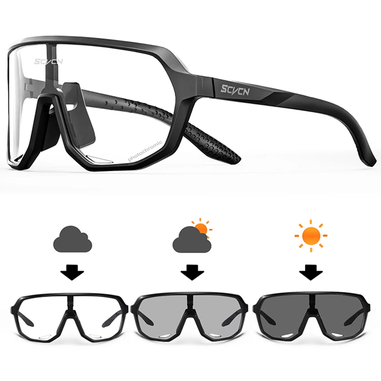 SCVCN Men Bike Photochromic Glasses Cycling Sunglasses for Women Sports Running MTB Biking Eyewear Road Mountain Bicycle Goggle