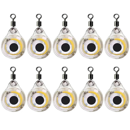 10Pcs Fishing Lure Light Mini Eye Shape Underwater Night Light Lure Battery Powered Lighted Flasher Bait for Seawater Freshwater