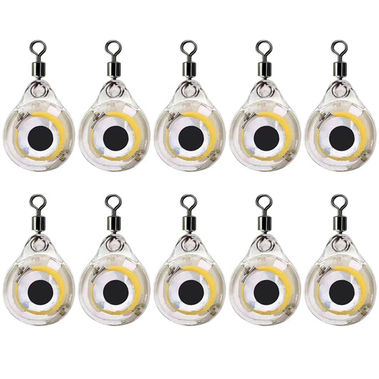 10Pcs Fishing Lure Light Mini Eye Shape Underwater Night Light Lure Battery Powered Lighted Flasher Bait for Seawater Freshwater