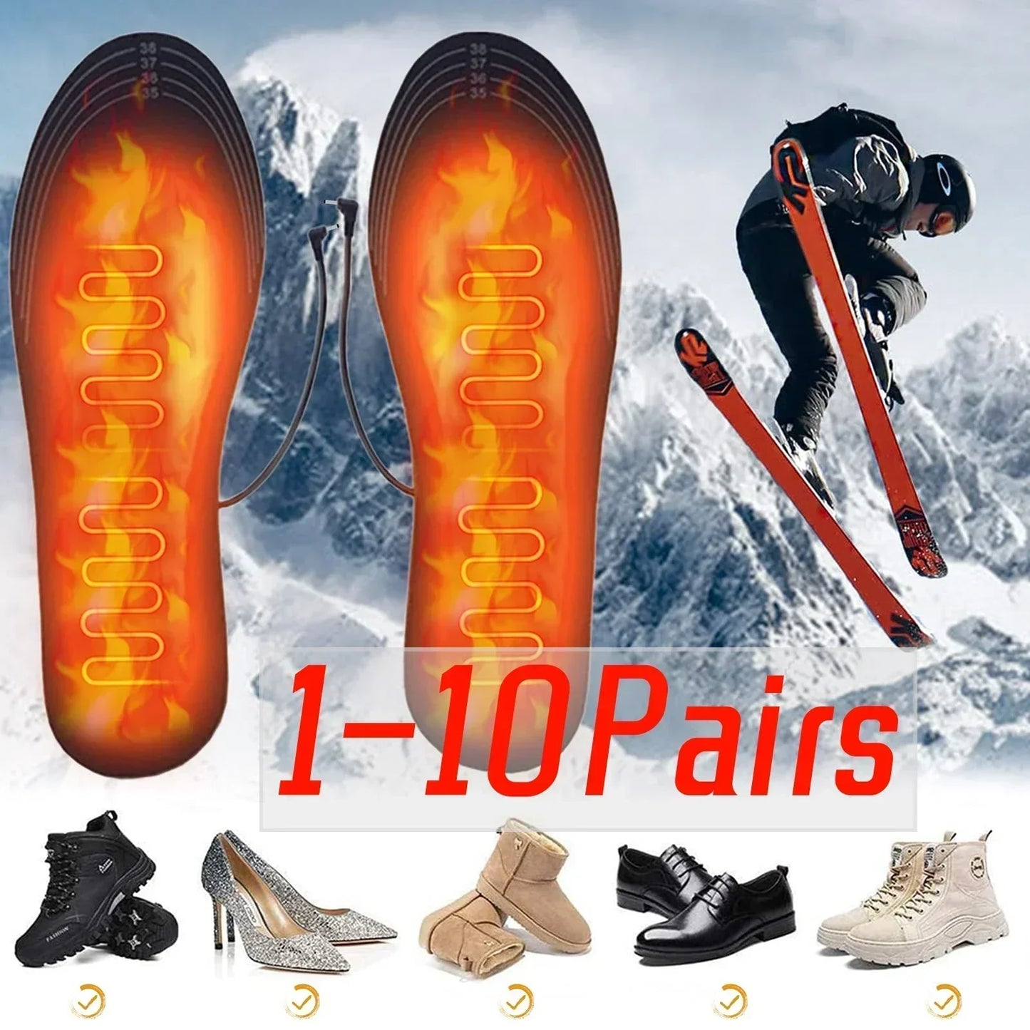 USB Heated Insoles for Shoes Electric Foot Warming Pad Winter Feet Warmer Sock Mat Outdoor Sports Shoe Heating Insole