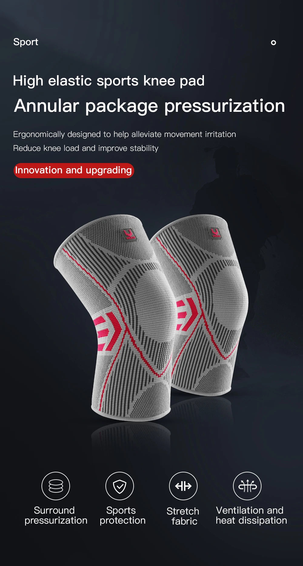 1PCS Fitness Running Cycling Knee Support Braces Elastic Nylon Sport Compression Knee Pad Sleeve for Basketball Volleyball