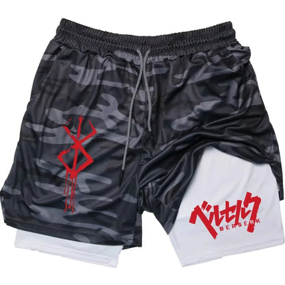 Anime Berserk Performance Shorts Men 2-in- Running Compression Shorts Training Yoga Gym Sportswear Workout Shorts with Pockets