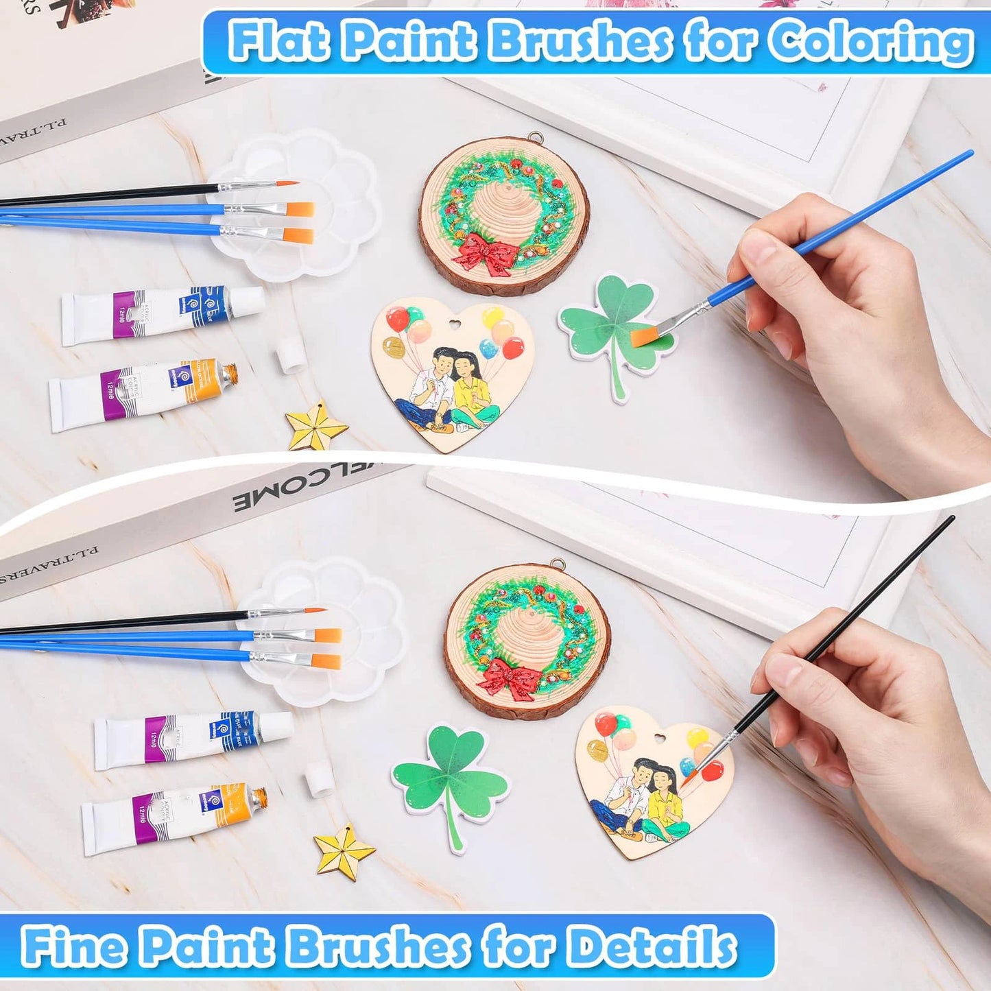 100pcs Paint Brushes Set for Kids Acrylic with Flat Round Pointed Paint Brushes Craft Watercolor Oil Painting Brushes