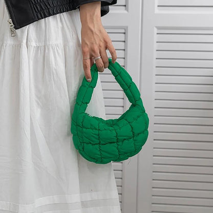 Candy bag Fashion Mini Puffer Tote Bag Quilted Circle Phone Purse  Elegant  Soft Nylon Padded Key Pouch Simple Trend Handbag