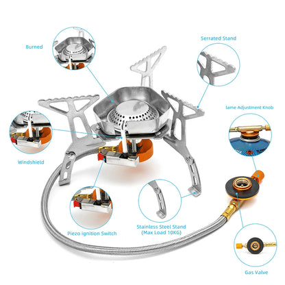 3500W Camping Gas Stove Windproof Outdoor Gas Burner Portable Folding Split Tourist Equipment For Cooking Hiking