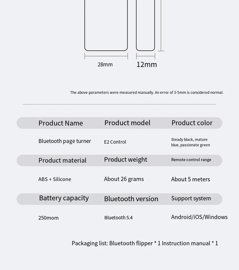 BT Page Turner, e-book reader, smartphone Bluetooth remote control, support for sliding short videos, Android/iOS mobile phones