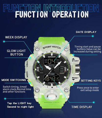 SANDA Luxury G Style Men's Electronic Watch Outdoor Sports LED Analog Digital Chronograph Military Dual Display 50M Waterproof