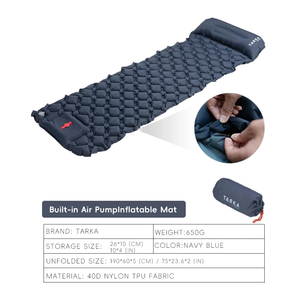 TARKA Inflatable Camping Mats Sleeping Pad Outdoor Tourist Air Cushion With Pillow Self-Inflating Mattress For Hiking Picnic