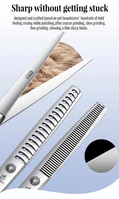 Fenice 6//6.5/7/7.5 Inch Professional Pet Dogs Grooming Scissors Set Straight&Curved &Thinner&Chunker Shear Scissors