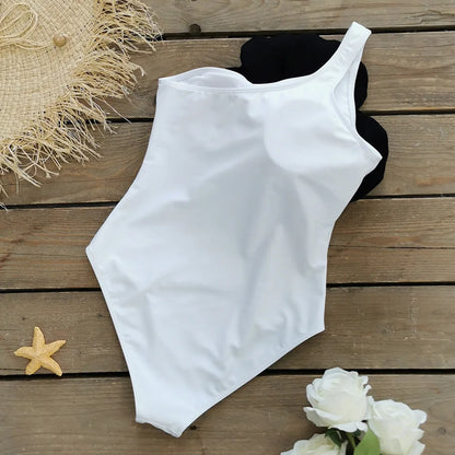 Blue One-Shoulder Ruffled Print Floral Swimsuit Set Cover Up Single Piece Micro Monokini Sexy Swimwear For Girls Summer Beach