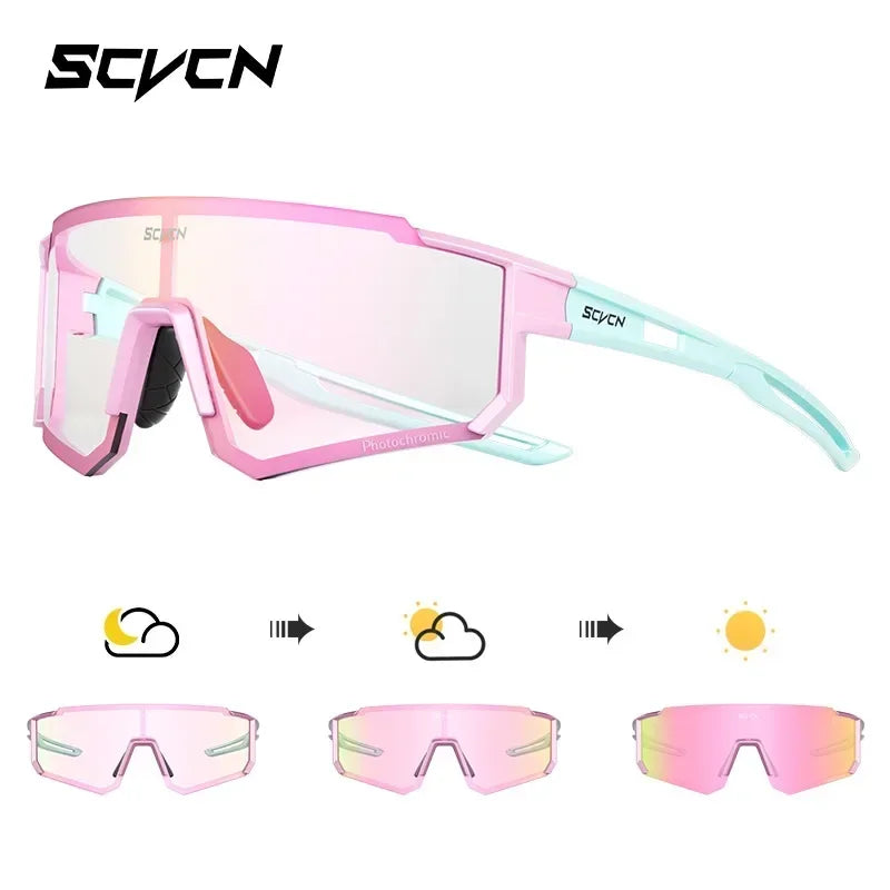 SCVCN Photochromic Sunglasses Cycling Glasses Outdoor Cycling Road Mountain Bike Glasses Men and Women Casual Hiking Windproof