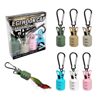 L+M Size Squid Jig Protector Set Octopus Egi Hook Cover Cuttlefish Umbrella Lure Cap Wood Shrimp Bait Tackle with Carabiner