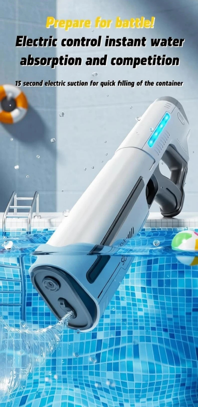 Electric Water Gun Toy for Adults Powerful Automatic Suction Water Blaster Summer Gift Beach Pool Garden Game Outdoor Fun Toy