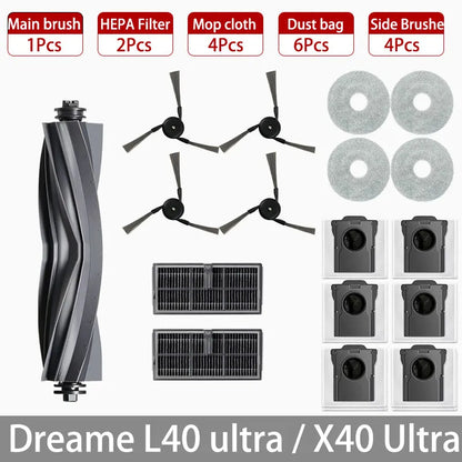 Dreame L40 Ultra / X40 Ultra Robot Vacuum Accessories Dust Bags Mop Main Side Brushes Cloths HEPA Filters Spare Parts