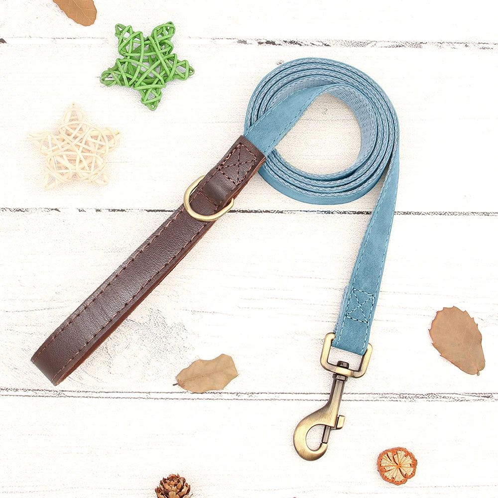 Personalized Dog Collar Leash PU Leather Dog Collars With Walking Lead Rope Free Custom Pet ID Necklace for Small Large Dogs Pug
