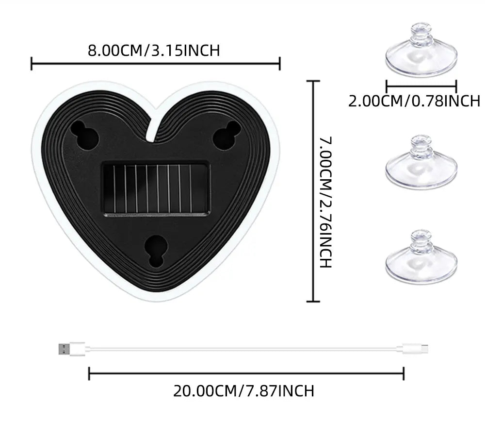 Universal Solar Atmosphere Light Heart-shaped Dynamic Gradient LED Fit Car Interior Ambient Light Decoration Accessory RGB