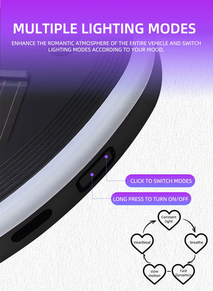 Universal Solar Atmosphere Light Heart-shaped Dynamic Gradient LED Fit Car Interior Ambient Light Decoration Accessory RGB