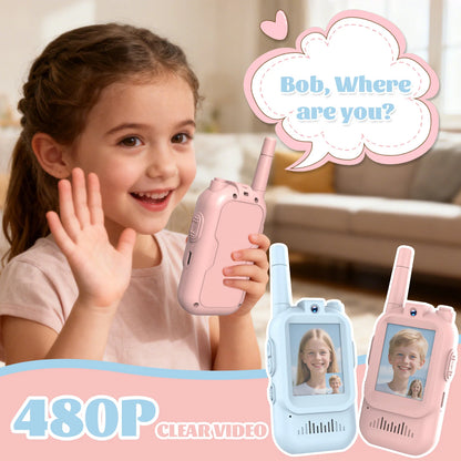 2 Pack Kids Walkie Talkies with Video, Rechargeable, Portable Play Toy, Gift for Camping Travel, Boys Girls 3-12