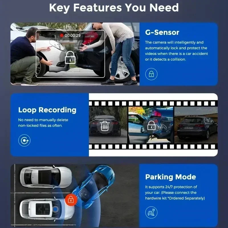 Wifi 3 Channel Dash Cam Night Vision Loop Recording & 2" IPS Screen 1080P 2/3Camera DVR Recorder, Video Recorder, Vehicle DVR
