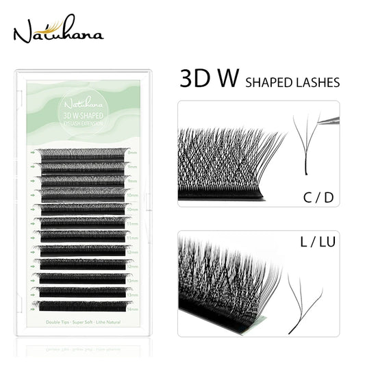 NATUHANA 3D 4D 5D W-Shape Eyelash Extension C D L LU(M) Curl Colorful Lashes High Quality Clover W Brown Shape Eyelash