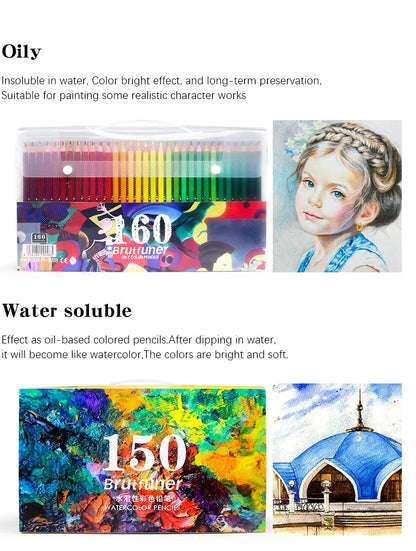 Brutfuner 48/72/120/150/160/180Colors Pencils Professional Oil Wood Soft Watercolor Pencil For School Draw Sketch Art Supplies