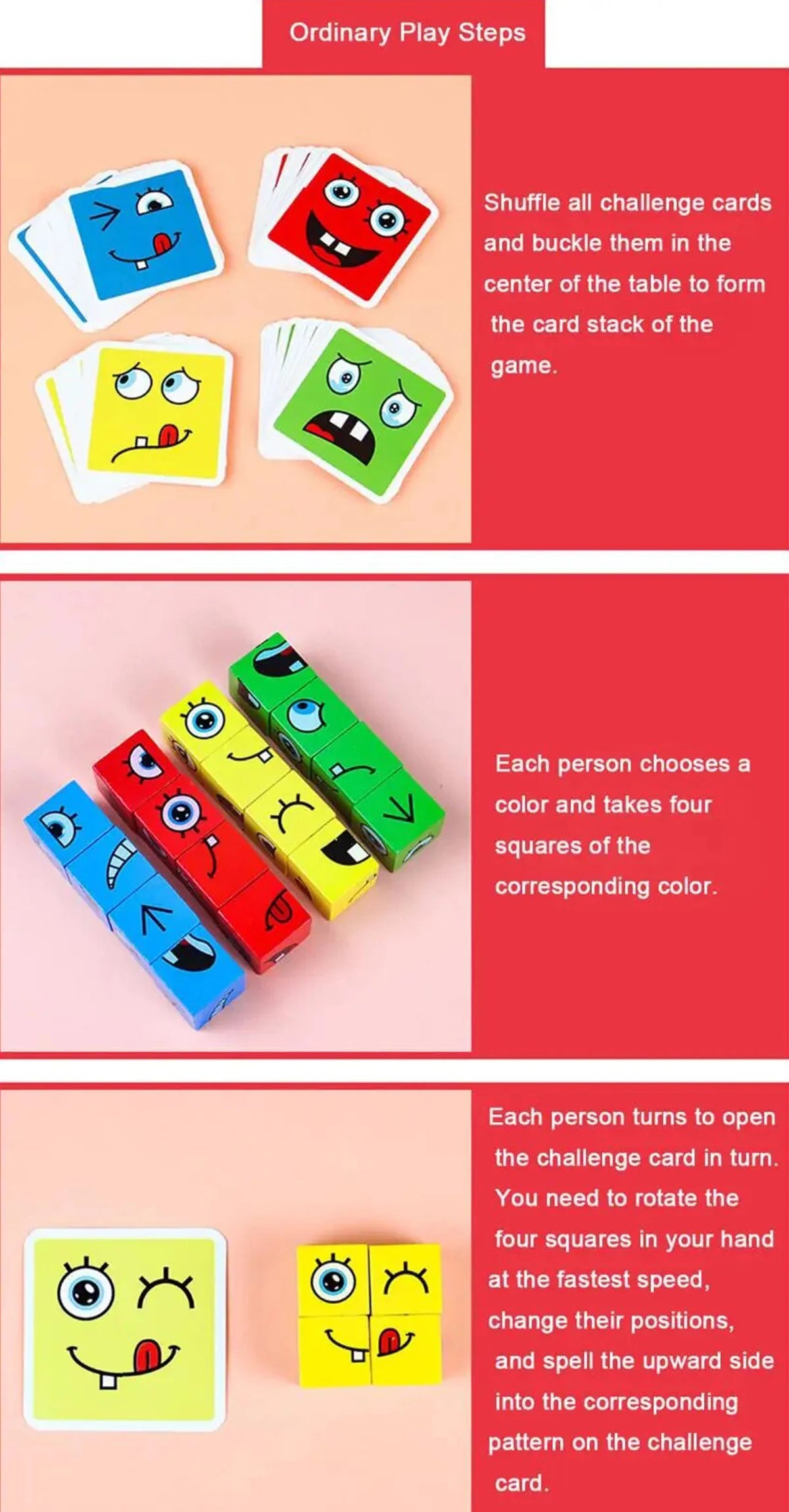 Children's Wooden Four Person Battle Face Changing Facial Expressions Magic Cube Building Blocks Wooden Interactive Games