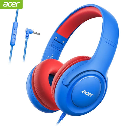 Acer HK03 Kids Wired Headphones for School 85/94dB Volume Limiter 3.5mm Jack Foldable Stereo Sound Headset for Girls Boy Gifts