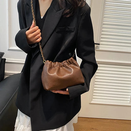 Women Chain Shoulder Bag Versatile Crossbody Tote Bag Casual Pleatd Hobo Bag Satchel Sling Bag Girl Stylish Purse