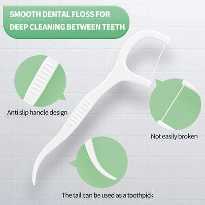 300PCS - Fine and smooth polymer disposable dental floss stick, toothpick, interdental cleaning supplies