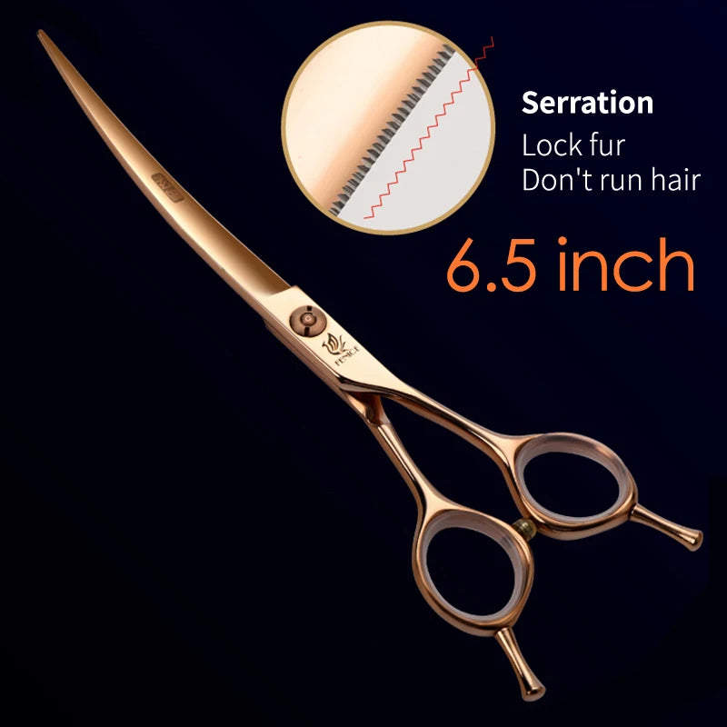 Fenice Professional 6.25/6.75 Inch Pet Curved Grooming Scissors serrated blade with saw Pet Scissors Shears for Dogs Cats JP440C