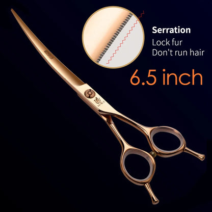 Fenice Professional 6.25/6.75 Inch Pet Curved Grooming Scissors serrated blade with saw Pet Scissors Shears for Dogs Cats JP440C