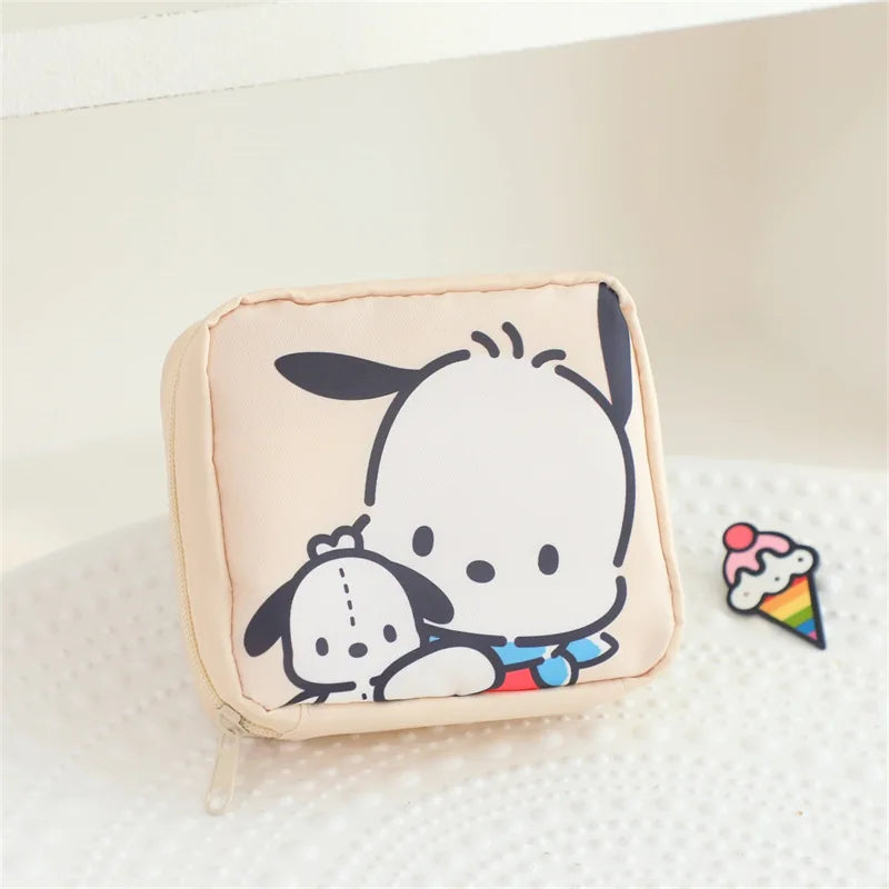 Hello Kitty Kuromi Menstrual Bag Cute Girly Cinnamoroll Hangyodon Pochacco Capacity Sanitary Napkin Storage Bag