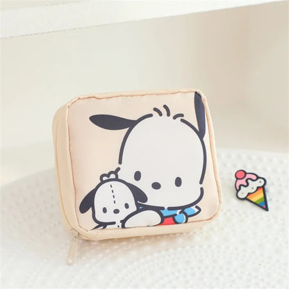 Hello Kitty Kuromi Menstrual Bag Cute Girly Cinnamoroll Hangyodon Pochacco Capacity Sanitary Napkin Storage Bag