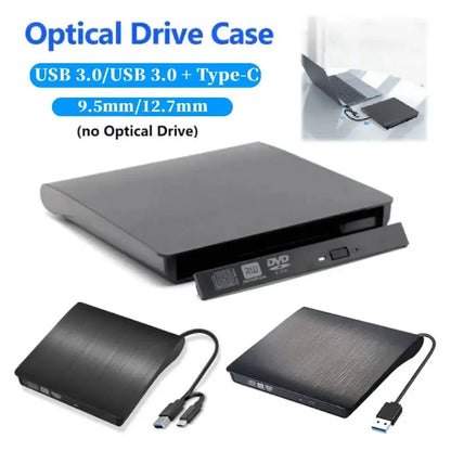Drive Enclosure 12.7/9.5mm USB 3.0 Type C SATA External DVD CD-ROM RW Player Optical Drives Enclosure Case for Laptop PC Desktop