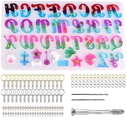 Alphabet Silicone Mold for Epoxy Resin Kit Mixed Style Letters Resin Casting Mold Set DIY Keychain Pendant Jewelry Making Tools
