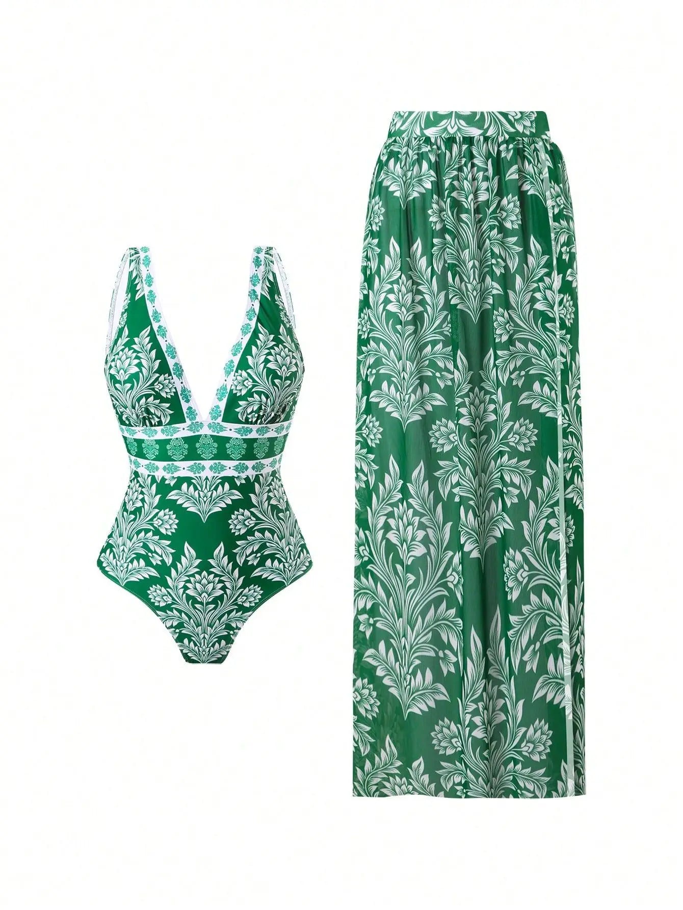 Blue One-Shoulder Ruffled Print Floral Swimsuit Set Cover Up Single Piece Micro Monokini Sexy Swimwear For Girls Summer Beach