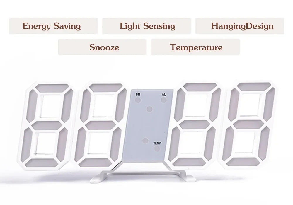 Table 3D LED Digital Alarm Clock Wall Clock Time/Date/Temperature for Home Kitchen Offices Clock Decoration Garden Clocks