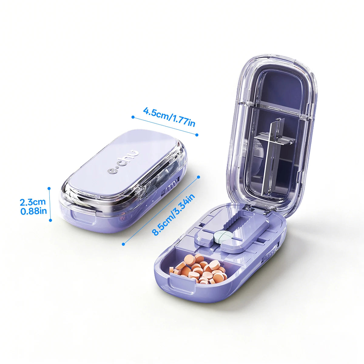 Pill Cutter & Storage Box – Quartering 1/2/1/31/4 Splitter, Portable Dustproof Tablet Divider Organizer with Crusher
