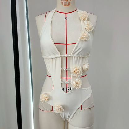 2026 New 3D Flowers One Piece Swimsuit Women Solid Sexy Hollow Out Swimwear Tropical Summer Beachwear Bathing Suit Bodysuit