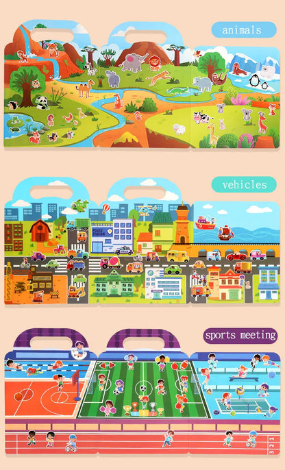 Children DIY Sticker Book Bubble Scene Sticker Jelly Paste Toy Kids Portable Reusable Quiet Busy Paste A Book