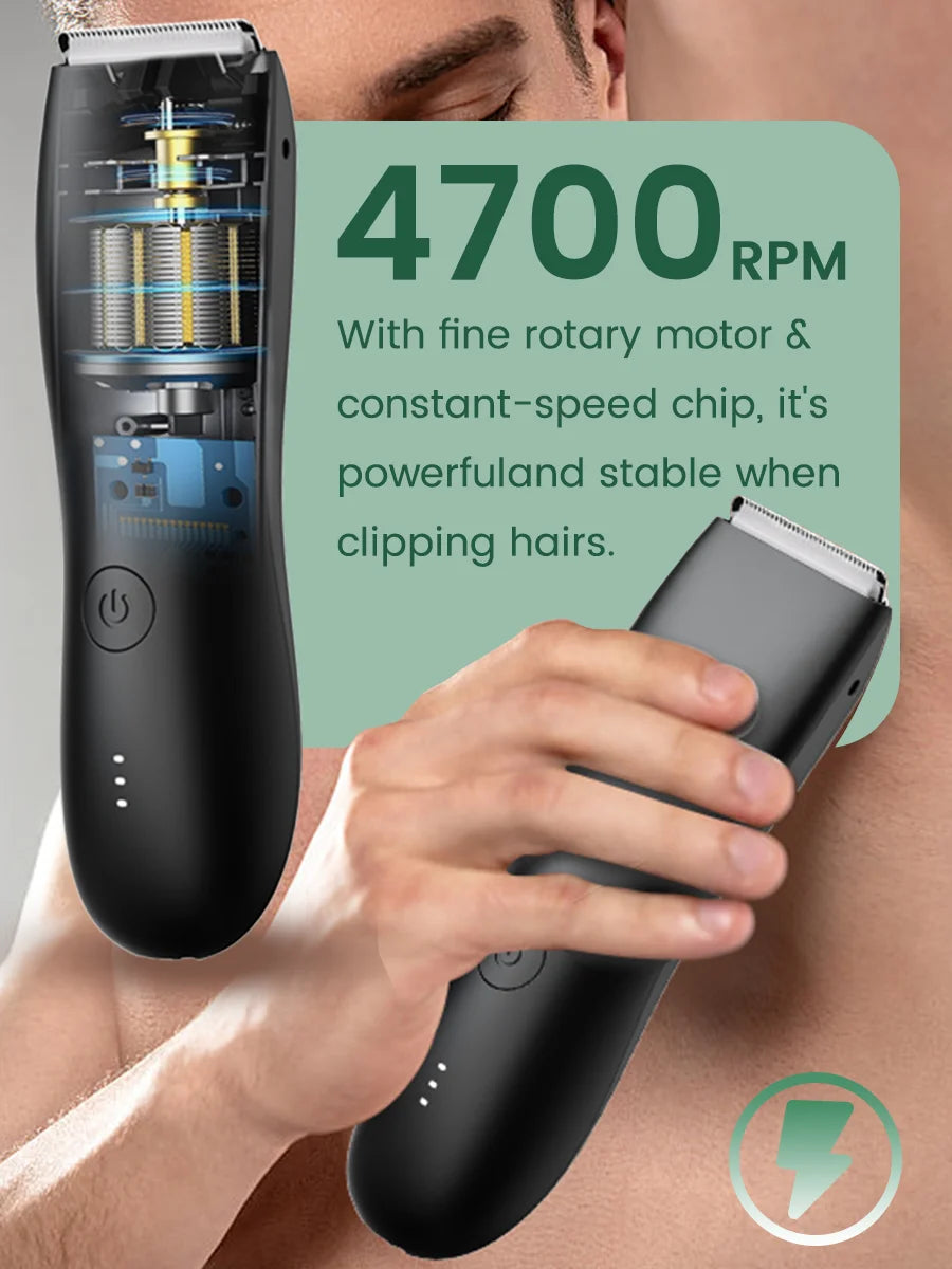 Men's Electric Groin & Body Shaver - Waterproof Dual Head Trimmer Kit w/ LED Light & Foil Blades