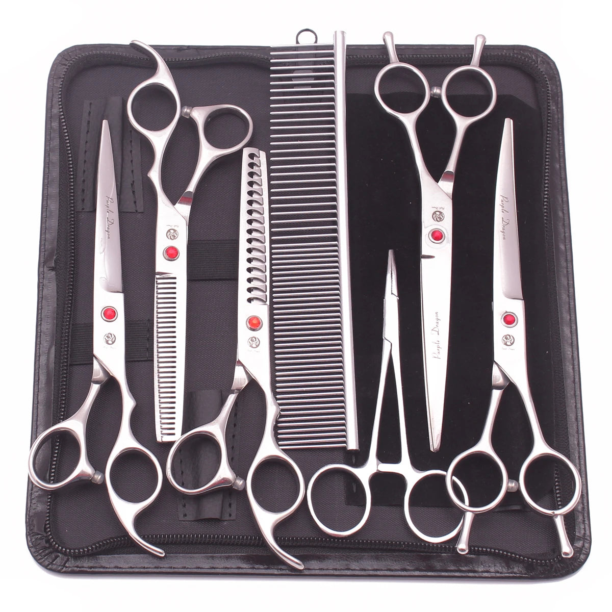 Purple Dragon Dog Grooming Scissors Kit 7" 6.5" Stainless Pet Curved Scissors Thinning Scissors Straight Shears Chunker Z3002