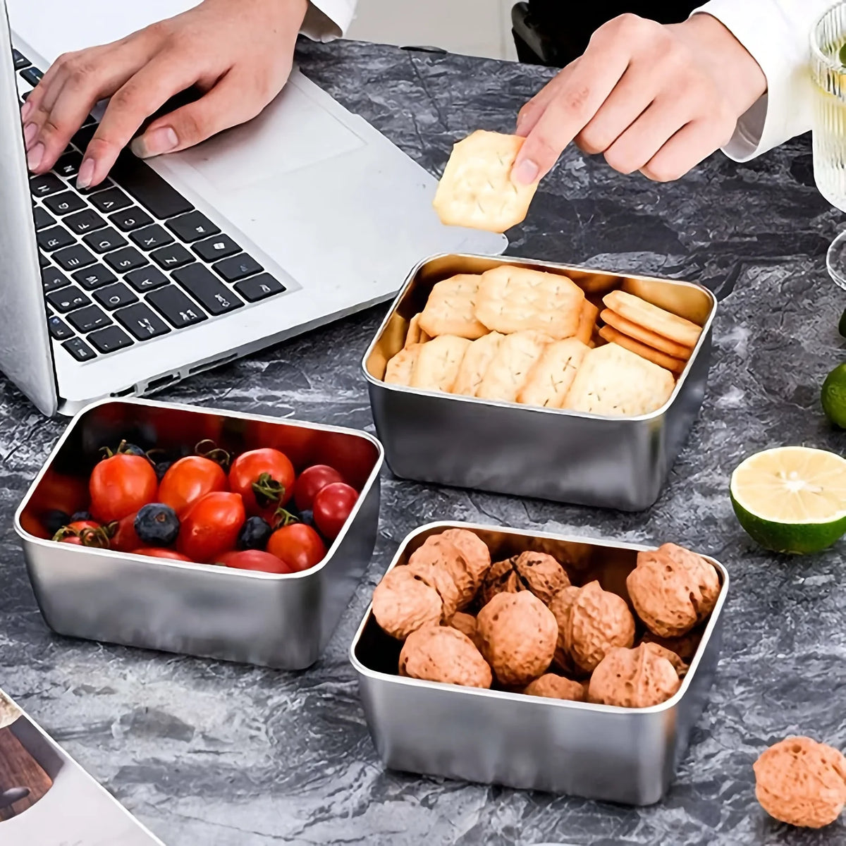 6-Piece Stainless Steel Food Storage Containers Set With Lids - Leakproof, Stackable & Reusable For Camping, Picnics, School