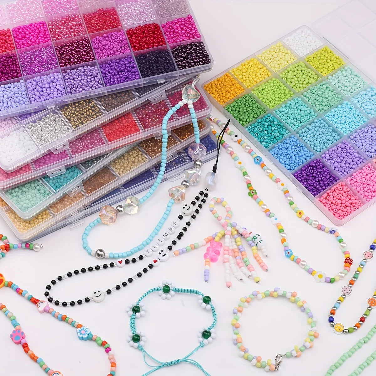 24 Grid 3mm Premium Glass Rice Beads Set 5200pcs Tiny Seed Beads Box Kit for Bracelet Necklaces Jewelry Making DIY Craft Beading