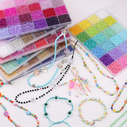 24 Grid 3mm Premium Glass Rice Beads Set 5200pcs Tiny Seed Beads Box Kit for Bracelet Necklaces Jewelry Making DIY Craft Beading