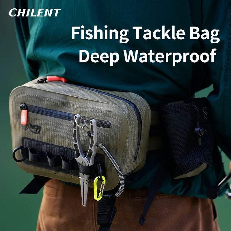 LINNHUE Fishing Tackle Waterproof Bag Outdoor Waist Fanny Pack Capacity Crossbody Bag Fishing Lures Line Box Storage Accessories