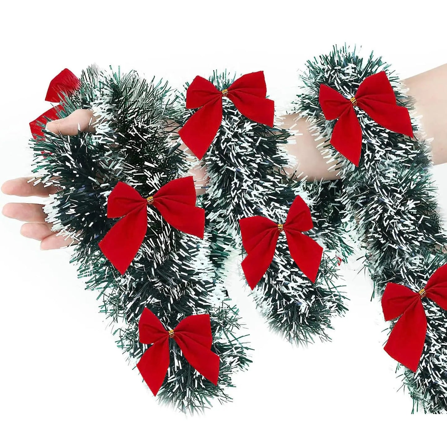 Artificial Christmas Garland Xmas Tinsel Garlands with Bowknot for DIY Wreath Christmas Tree Ornaments New Year Home Table Decor